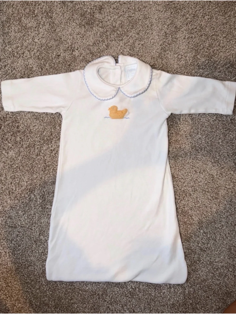 Little English White Baby Gown with Yellow Duck Embroidery